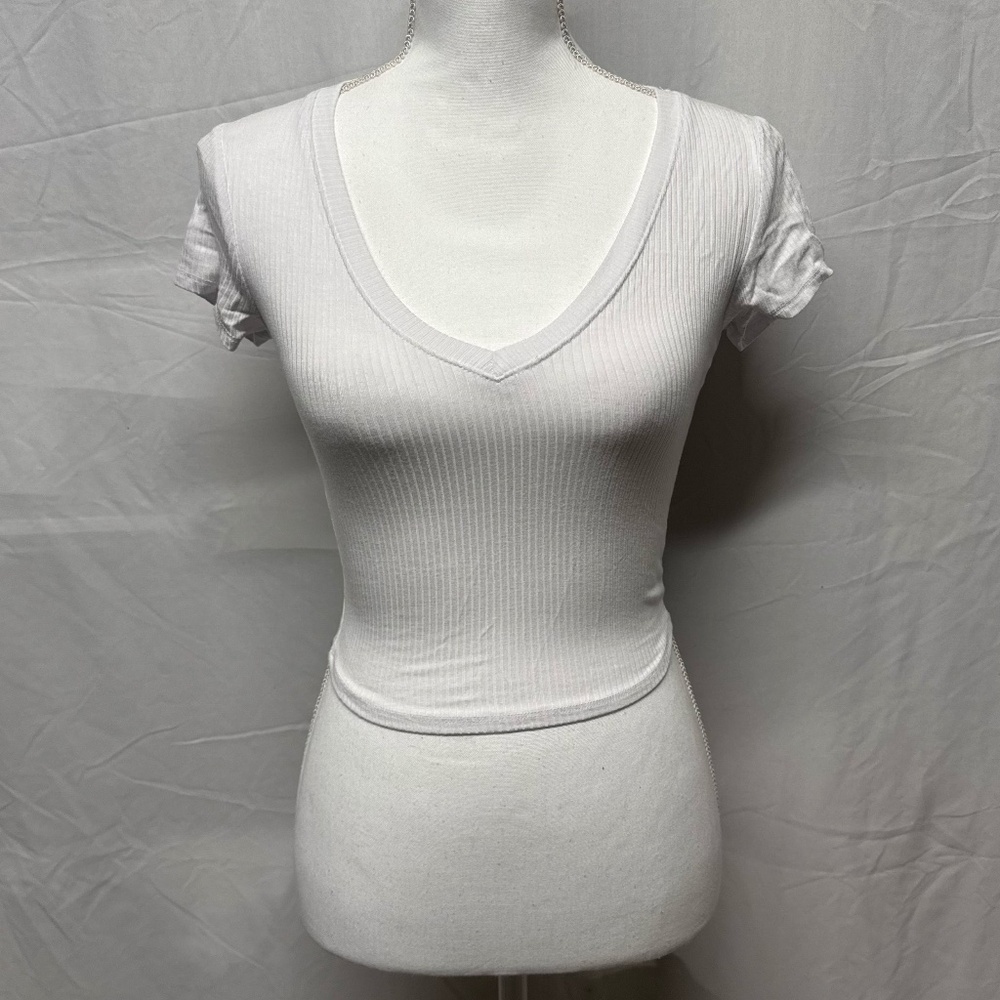 New White Ribbed T Shirt
